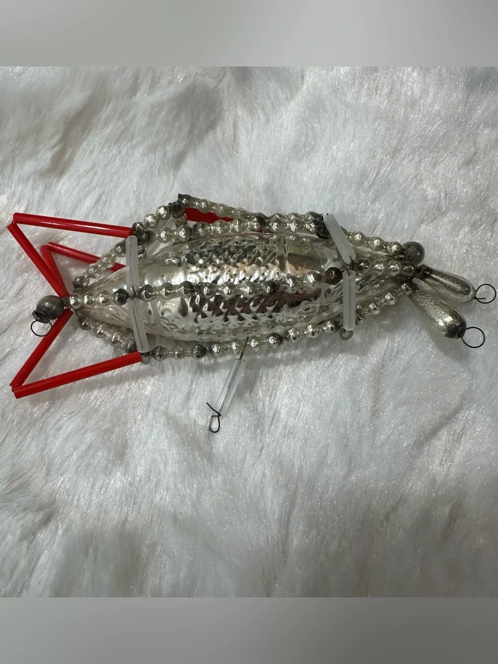 Vintage Czech Glass Mercury Bead Zeppelin Plane Christmas Ornament